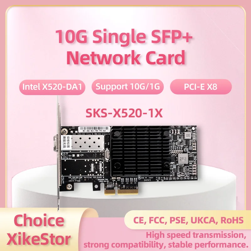 Xikestor Single 10G SFP+ Sieťová karta s chipom X520-DA1 PCI-E X8 Fiber Optics Adapter NIC Server