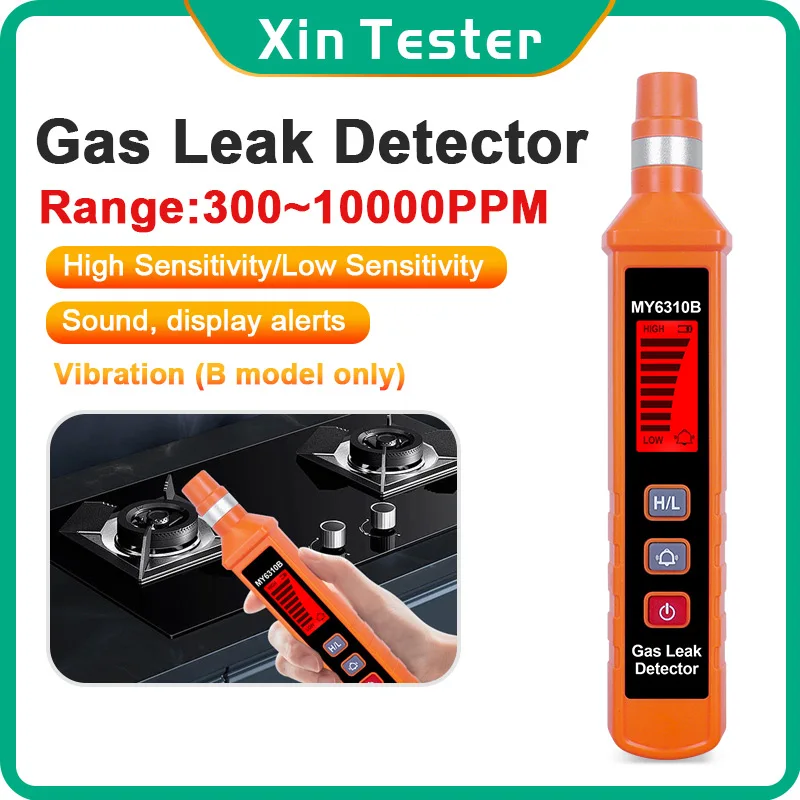 Xin Tester Prenosný horľavý detektor plynu LCD obrazovka Zobrazuje počuteľný a vizuálny alarm viac plynov 300-10000 ppm
