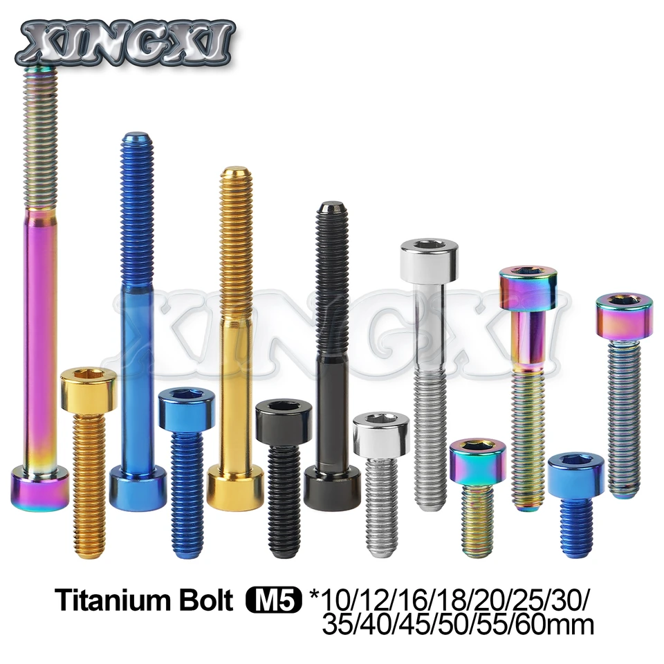 Xingxi Titanium Ti M5x10 12 16 18 20 23 25 30 35 40 45 50 55 60 mm Din912bolt Cap Allen Head Screp for Bicycle Stone Seatpost časť