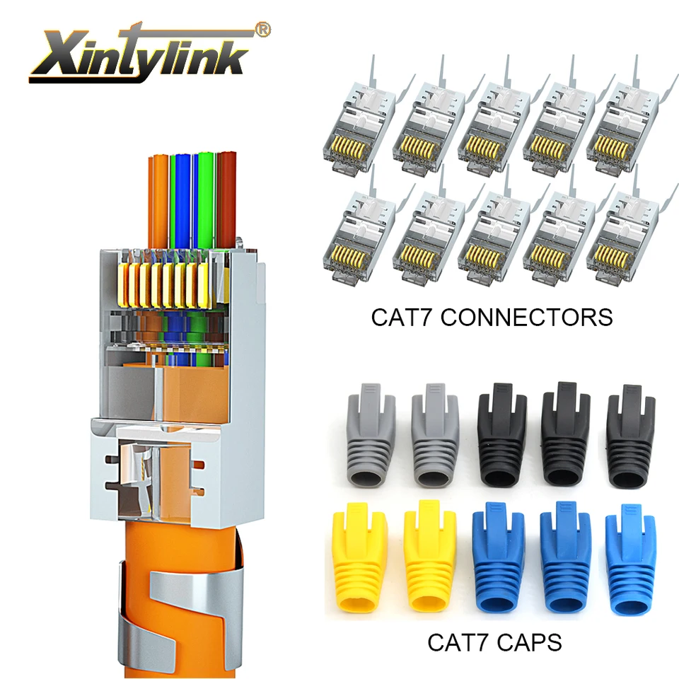 Xintylink CAT7 CAT6A RJ45 CONNEKTOR 50U ETHERNET KABBEL Plug 10 GBPS Network SFTP FTP STP Shielded Jack Pass cez 1,5 mm otvor