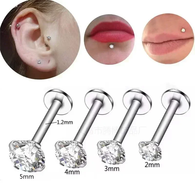 Xinyi 2ks z nehrdzavejúcej ocele Eearring Nose Stud chrupavka Piercing šperky špirála Tragus pery Plochné chrbát Drobné náušnice pre ženy 18G