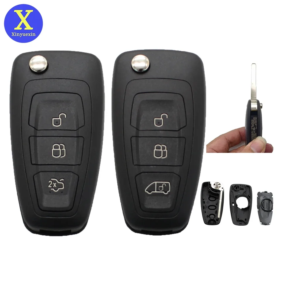 Xinyuexin diaľkový diaľkový sklopný kľúč FOB FOB pre Ford Transit Custom Van C-Max S-Max Connect 3 tlačidlá automobilov