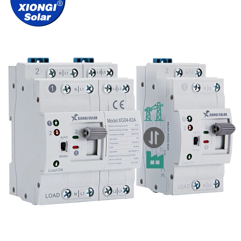 Xiongisolar DIN Rail Mini ATS Automatický prenosový spínač 6a ~ 63a 2p 4p 220V spínače s dvojitým výkonom pre generátor pre generátor