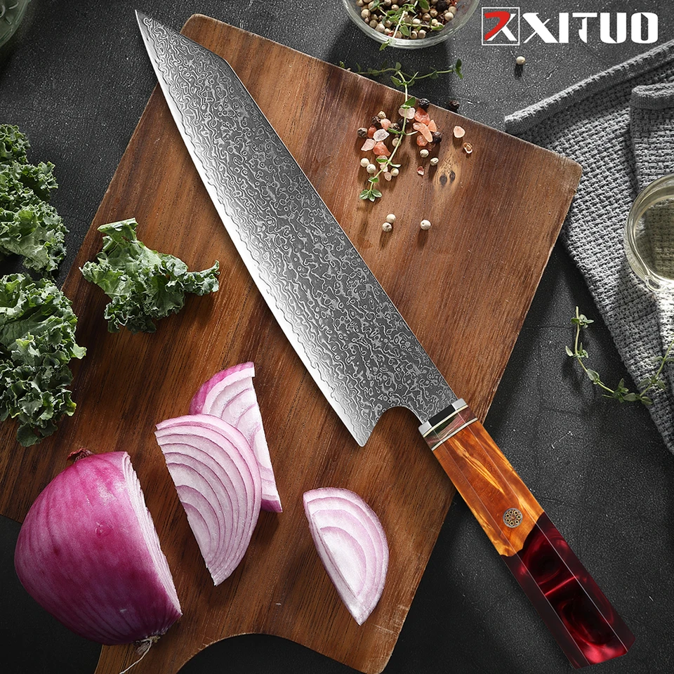Xituo Kiritsuke šéfkuchár nôž 8 palcov kuchynské nože japonské vg10 oceľ Damascus kuchynské mäso Sushi Cleaver nôž osemuholníková rukoväť