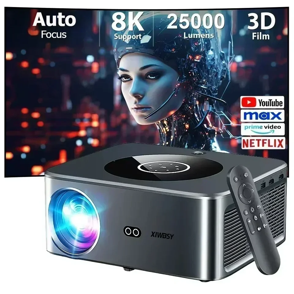 XIWBSY 25000lumens Full HD Wireless Projector Automatické zaostrenie/Keystone Android 4K Projector Video domáce kino -kreták Proyector Beamer
