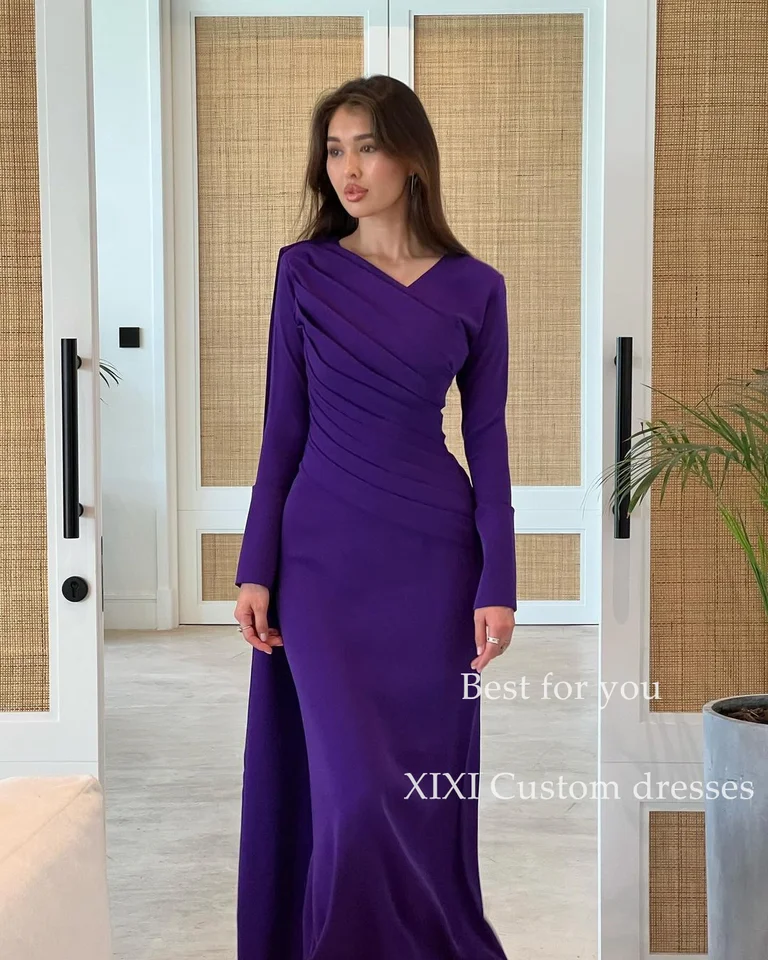 XIXI A-LINE V-krk na dĺžku dĺžky dlhých rukávov večerné šaty Elegantné párty pre ženy narodeninové šaty luxus 2024 Vestid