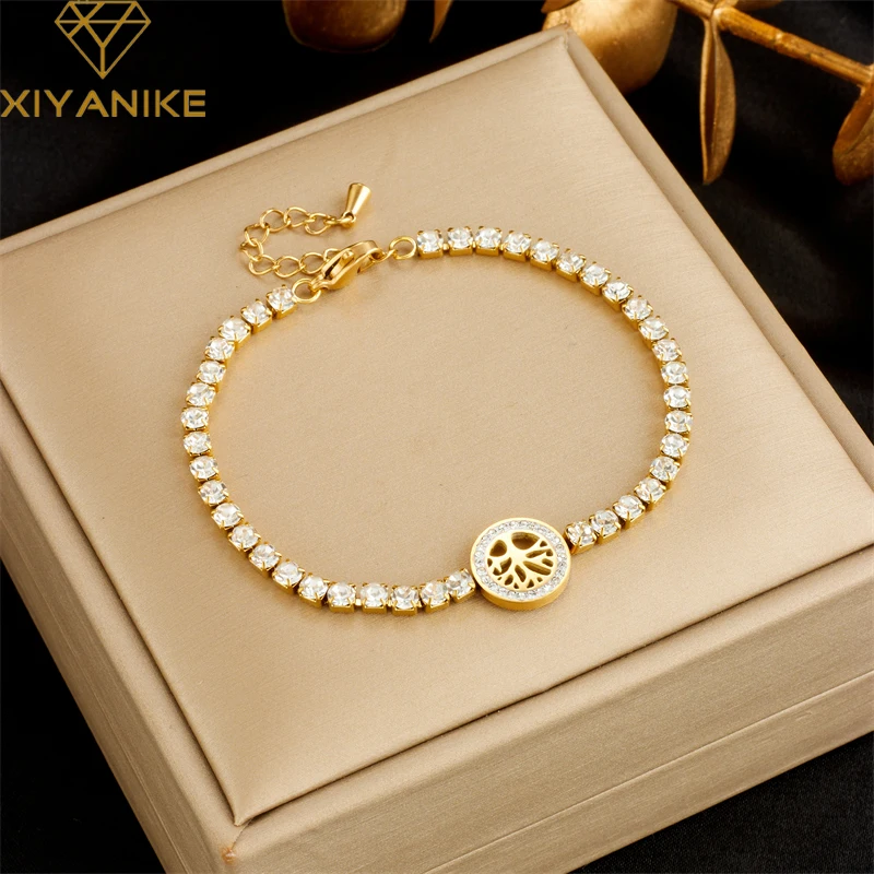 Xiyanike 316L z nehrdzavejúcej ocele náramok životy strom biely zirkón Prívesok Vynikajúci príslušenstvo pre ženy jednoduché šperky darček Pulsera