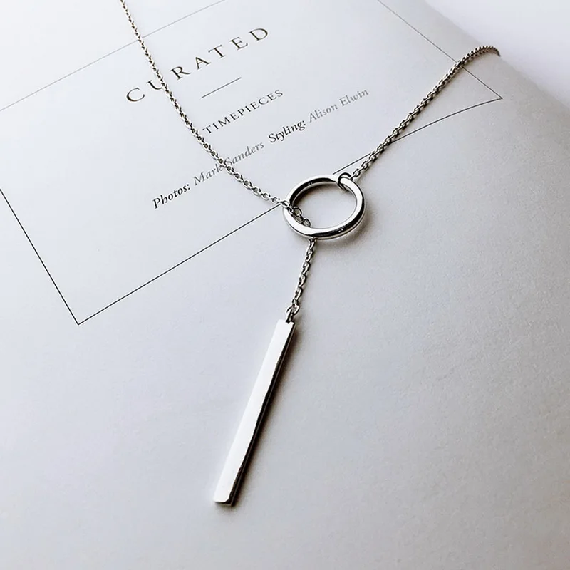 Xiyanike Vintage Strieborné farebné šperky Kruhový pás Dlhý reťazec Prívesky a náhrdelníky Sterling-Silver náhrdelník VNS8002