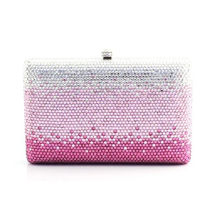 Xiyuan Pink Crystals Evening Clutch Tašky Ženy nádherné kamienky kabelky Kovové drahokamy spojky kabelky svadobné večere vrecko