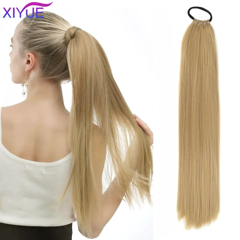 Xiyue Long Straight Ponytail Parochňa Syntetické predlžovanie vlasov 24 palcov elastickou kapelou cytail Prírodný falošný príčiná pre ženy