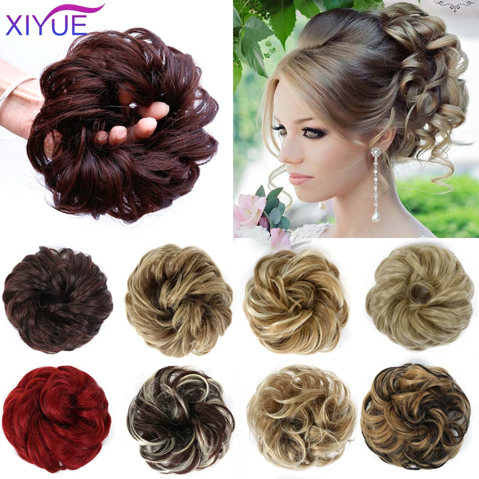 XIYUE Messy Hair Bun Clip v predlžovaní vlasov kučeravé vlasy šišky falošné vlasové chignon syntetické vlasy chaotický chignon pre ženy svadba