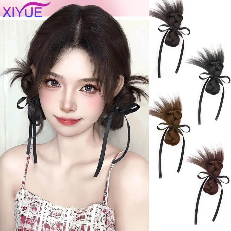 XIYUE Syntetické polovičné kravaty s dvoma vlasmi chaotický nízky pazúr Chignon Little Hair Bun Wrap okolo Hairtail predĺženia pre ženy parochňu