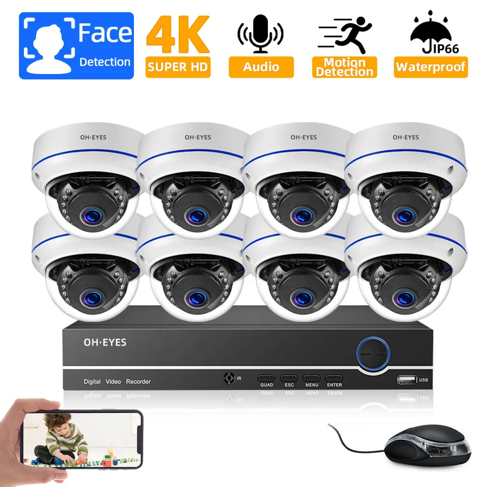 XMeye 8ch Poe NVR Kit 4K Poe Security Camera Systém Audio Record Indoor Outdoor Dome Waterproof Video Durveillance Set P2P 4ch