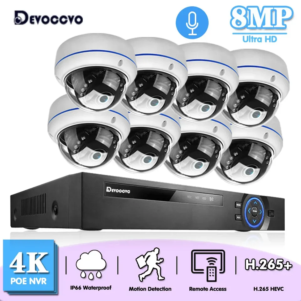 XMEYE 8MP 4K Ultra HD Poe NVR Kit Outdoor CCTV System 8ch bezpečnostné sledovanie Poe IP Dome Camera Camera Systém Domov Videokamera Set