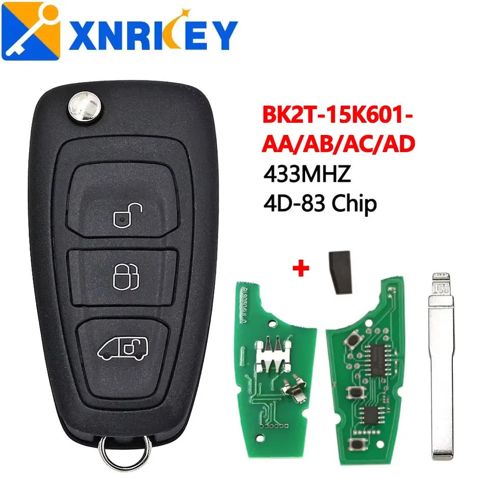 Xnrkey 3 Button CAR RIADENÝ Kľúč 433 MHz 4D-83 čip pre Ford Tour TRANDIT Custom 2015 2016 Kľúč auta BK2T-15K601-AA/ AB/ AC/ AD