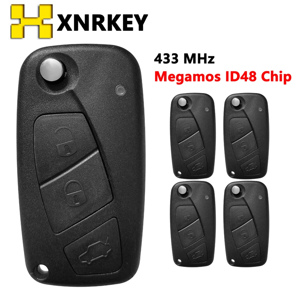 Xnrkey 3 tlačidlo Flip Diaľcium pre Fiat Bravo Lena Stilo Jumper Punto Ducato ypsilon Iveco Daily Key FOB 433MHz Megamos ID48 Chip