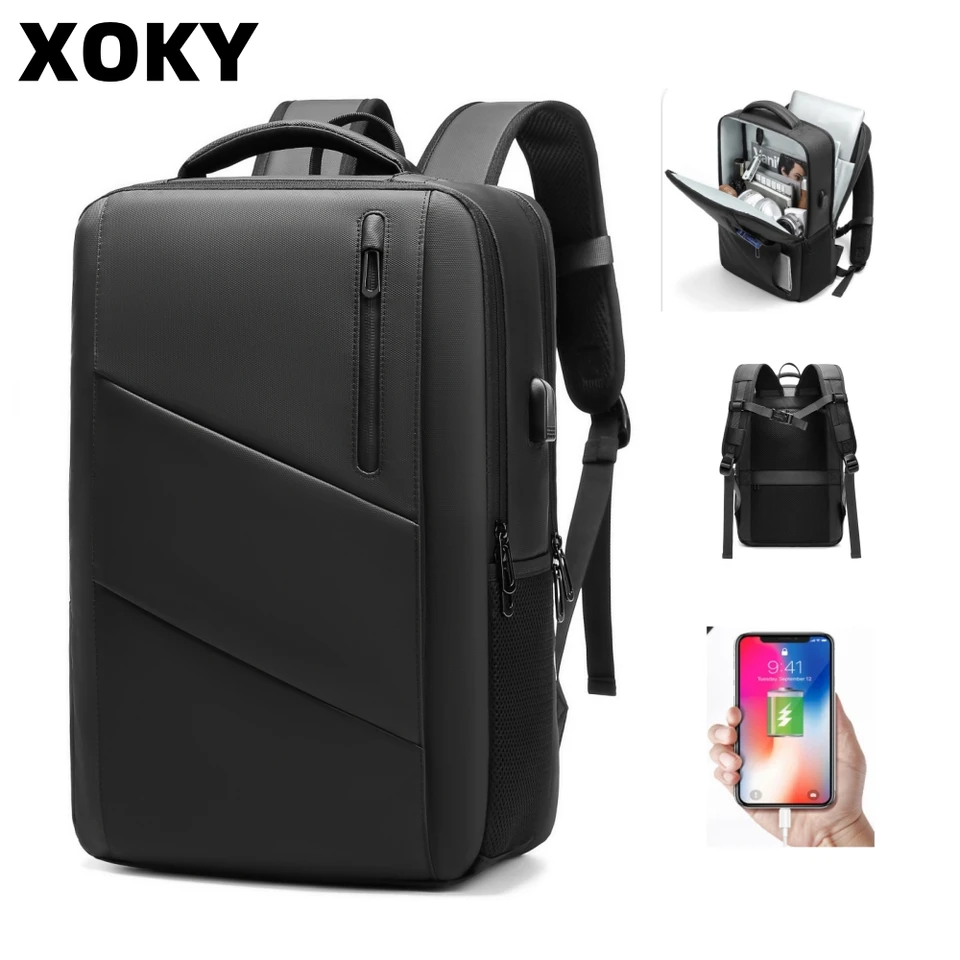 Xoky Business Backpack Travel Backpack School Rozšíriteľná USB Bag móda veľkú kapacitu prenosný prenosný módny batoh 2101