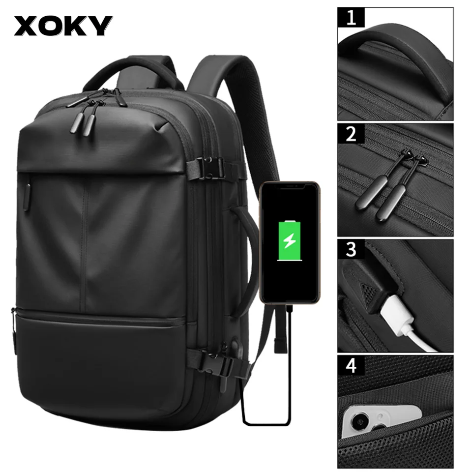 Xoky Travel Backpack Men Business Backpack School Expandiable Bag Vety Veľká kapacita Vodotesný notebook batoh módy Mchaila