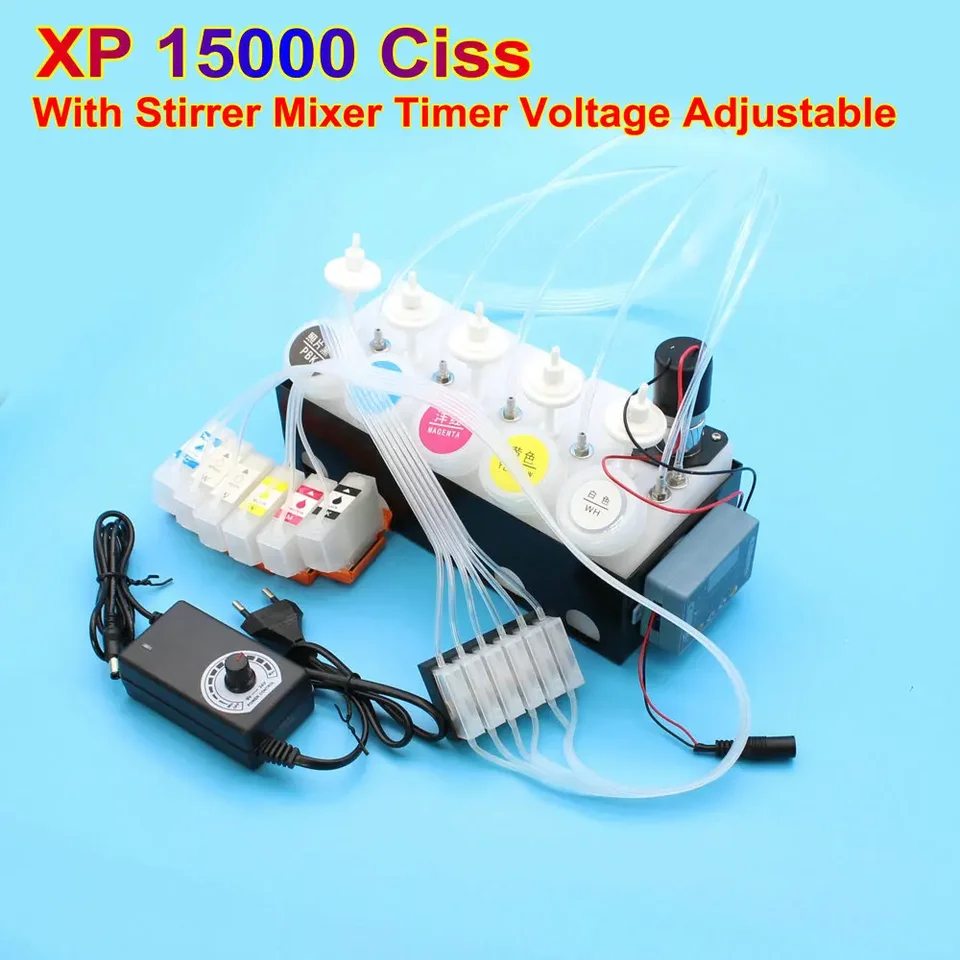 XP15000 DTF atramentový systém premiešanie CISS pre EPSON XP-15000 XP 15000 Biele atramentové zmesi TAMBER TIMER VYPLATENIE ATMATICKÝ SYSTÉM Atramentu