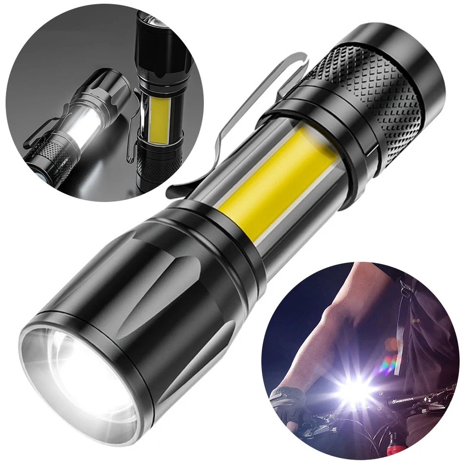 XPE+COB Výkonná baterka Teleskopická priblíženie prenosnej LED baterky USB nabíjateľné svetlo vodotesné pre vonkajšiu prácu