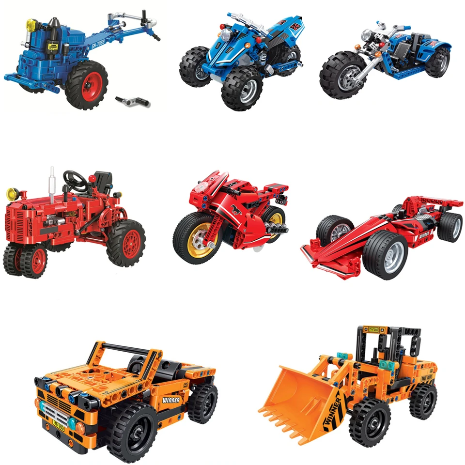 Xqyj City Classic Old Tractor Car Racing Motorbike Building Blocks Walking Tractor Truck Tehly Vzdelávacie hračky pre deti