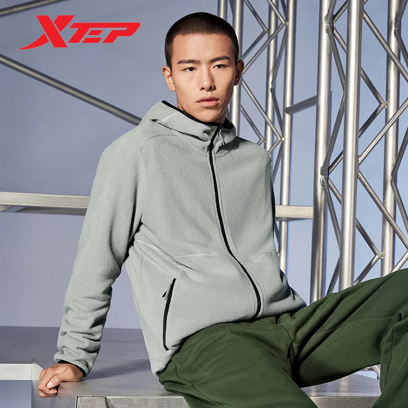 XTEP pletenie bunda pre mužov 2023 zimné kapucne športové klasiky Pánsky kabát Komplexný tréning outdoor Tops 877429940033