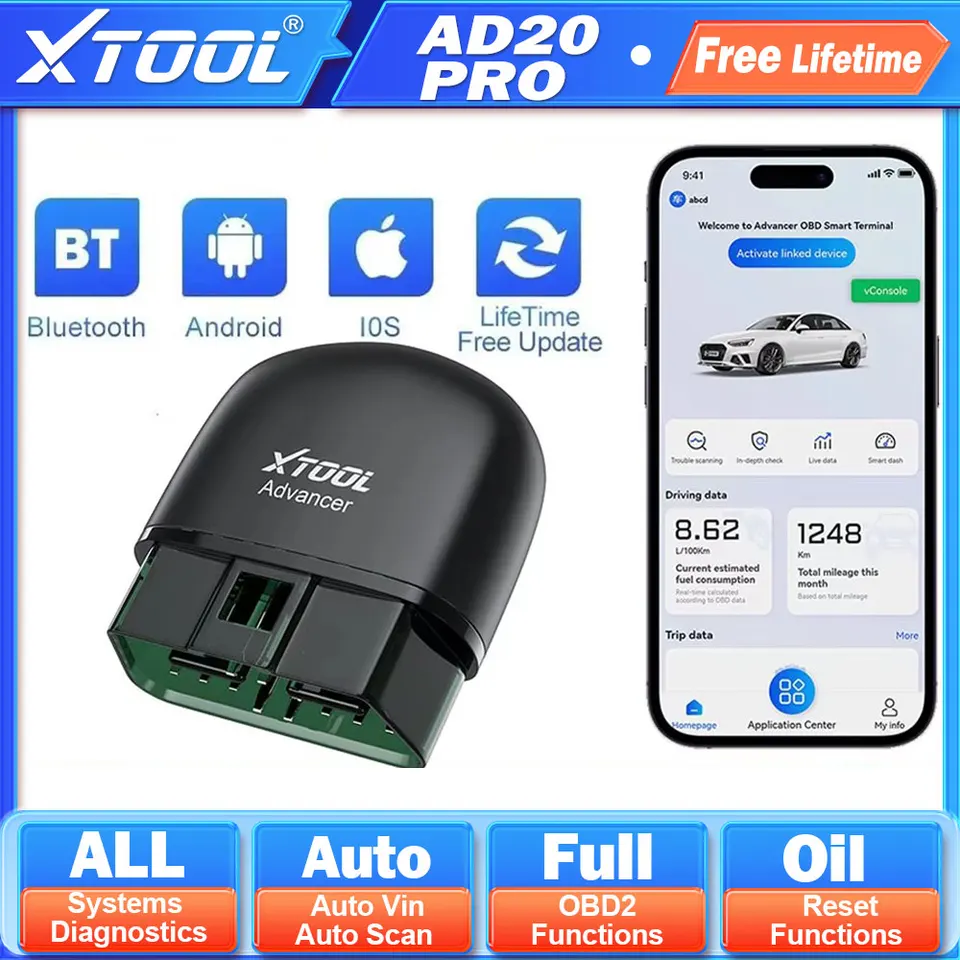 XTOOL Advancer AD20PRO Všetky systémové diagnostické nástroje Úplné skener OBD2 Skener BATÉRNE TEST Olej RESET OIL RESET COCOD Čítanie Čítanie životnosti bezplatnej aktualizácie