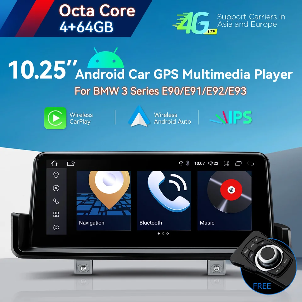 Xtrons 10.25 '' Android14 4+64 Automobilové rádio pre BMW E90/E91/E92/E93, ktorý ponechal multimediálny hráč vozidla so zabudovaným AE-4G vstavaným AA CP