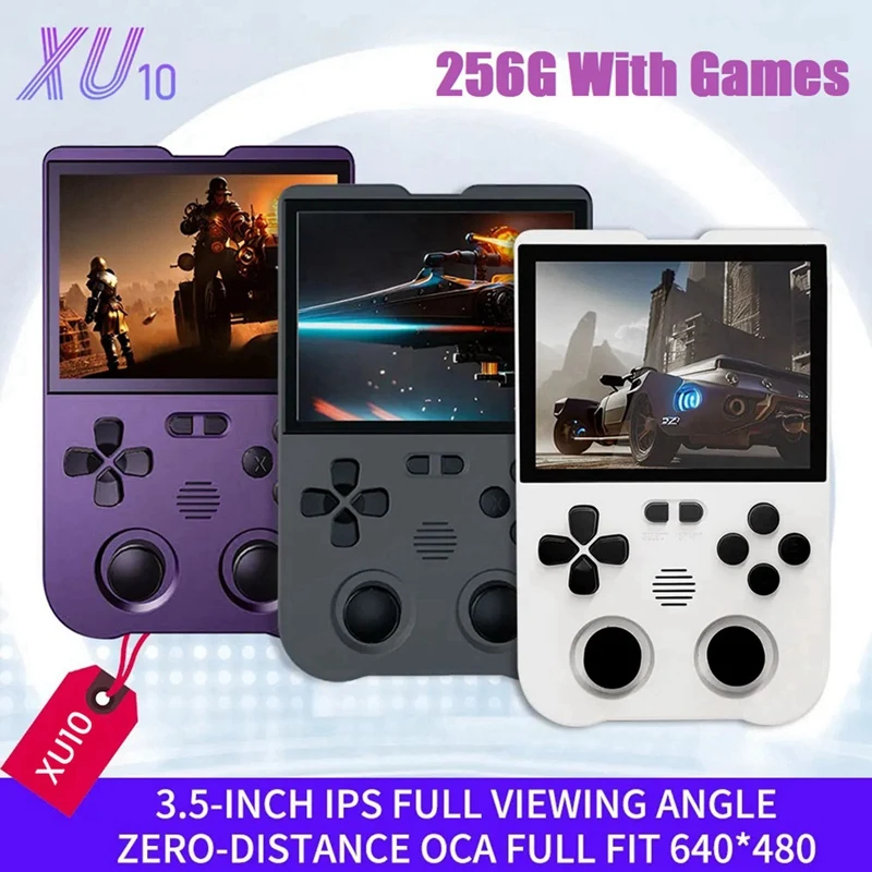 XU10 Game Console 3,5 palca IPS obrazovky 256g Arcade Retro Dual Joystick 3D Game Player RK3326S 64bit 3000mAh