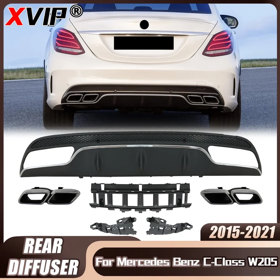 XVIP C63 SPISERER SPOILER SPOTITER SPITTER s lesklým čiernym výfukovým potrubím pre Mercedes Benz C W205 C200 C250 2015-2021