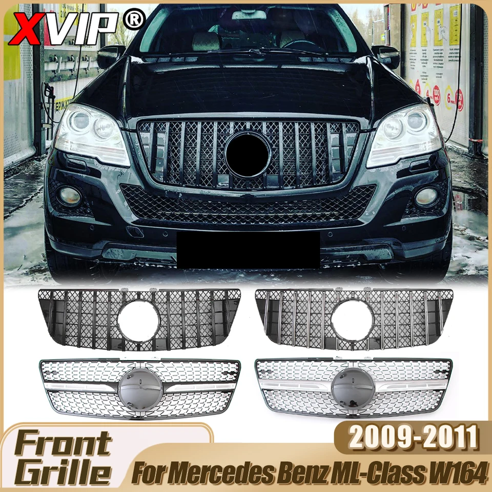 XVIP Chrome Black Diamonds Style Racing Grille pre Mercedes Benz ML-trieda W164 ML350 ML500 ML550 2009-11 Výmena grilu