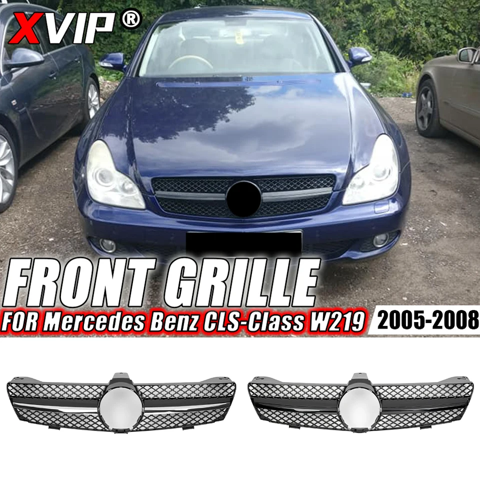 XVIP Chrome Black Diamonds Style Style Bumper Grile pre mriežku pre Mercedes Benz CLS trieda W219 CLS350 CLS500 05-08 AMG Style Horná mriežka