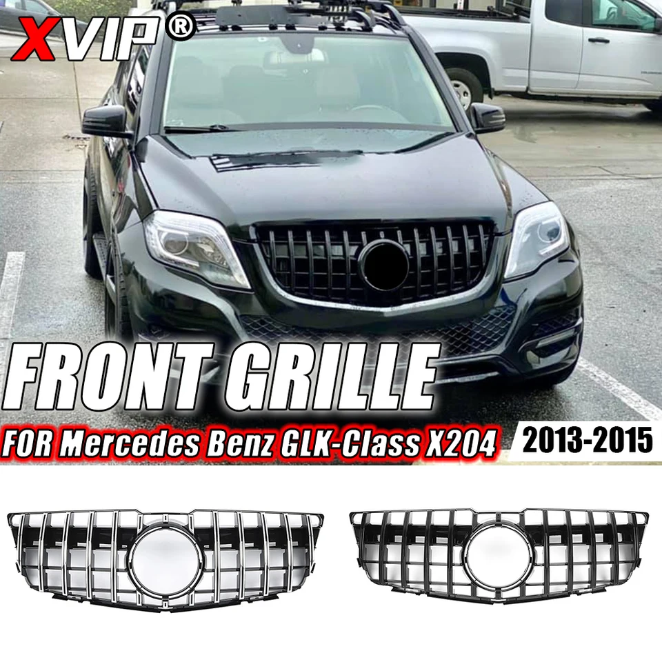 XVIP Chrome Silver Diamonds Style Style Front Racing Grille pre Mercedes Benz GLK X204 2013-2015 GLK250 GLK300 GLK350 BRIPLE GRILLE