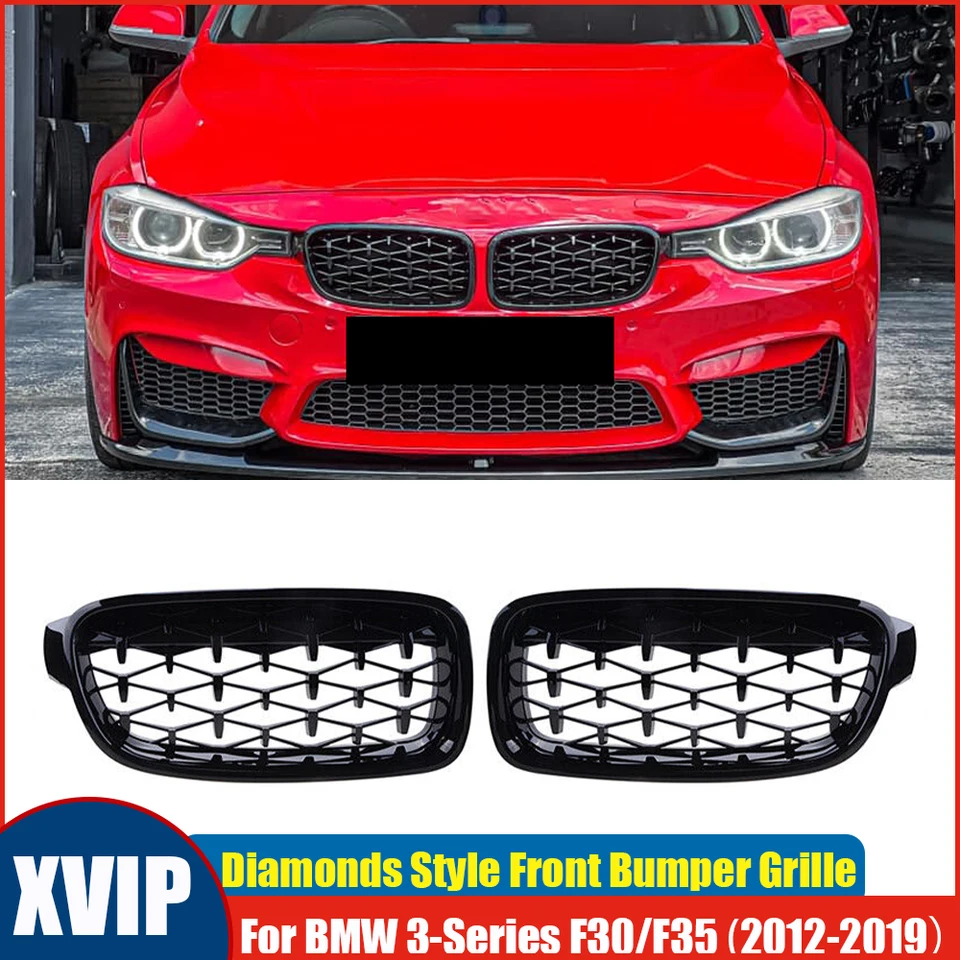 XVIP Diamonds Style Grille Grille Glossy Black Front Bumper Grille pre BMW 3-série F30 F31 F35 2012-19 320I 325I 328i Radiator