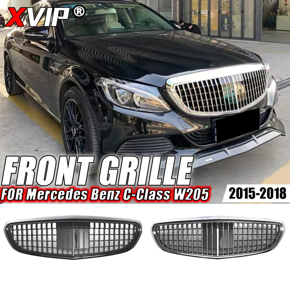 XVIP Glosy Black Maybach Style Front Bumper Grille pre Mercedes Benz C W205 C250 C300 C350 2015-18