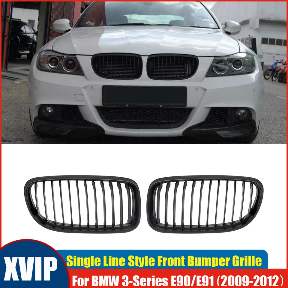 XVIP s jedným líniou obličkovej mriežky MATTE BLACK RADIÁTOR GRIL FIT FIT For pre BMW 3-série E90 E91 2009-2012