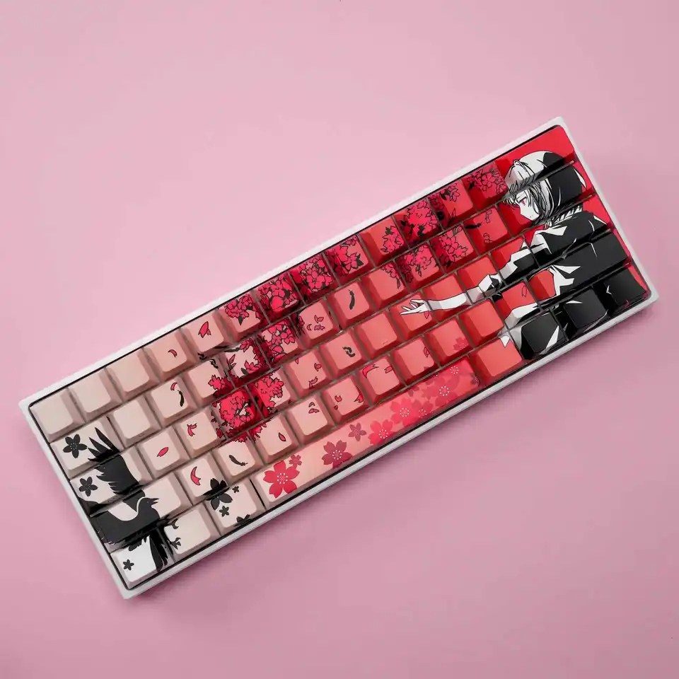 XVX Sakura Raven Keycap PBT Päťstranná sublimácia Originálna bočná vyrytá prenos svetla Wooting Keycap ATK61/68/75