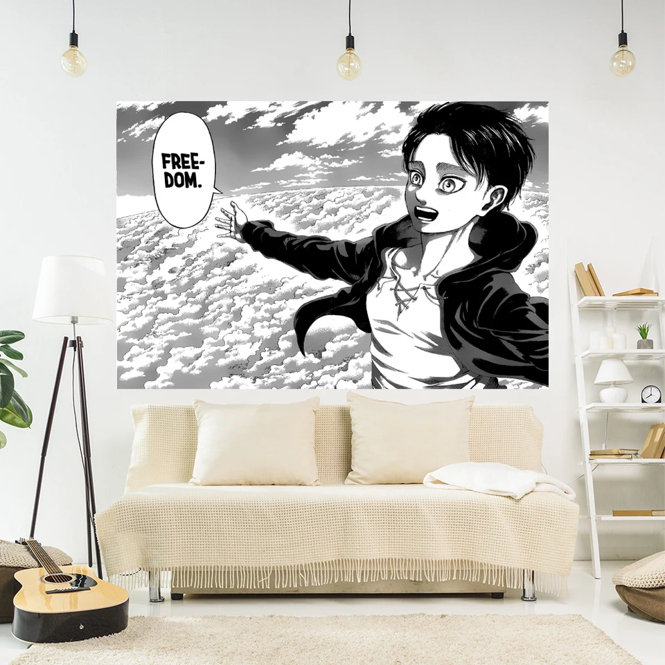 Xxdeco Eren Jaeger Freedom Tapištry japonská manga tlačená stena zavesenie miestnosti dekor koľaj