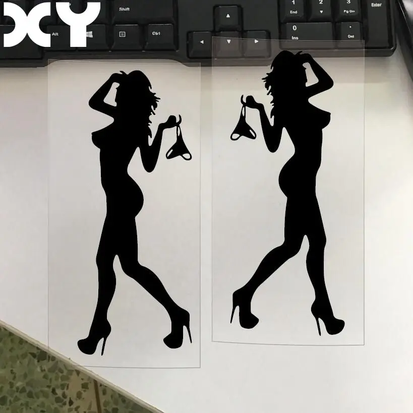 Xy 2 ks automobilové motocykle vtipné krásne sexy dámy žena dekoratívne nálepky karikatúra nálepka na auto čierna/strieborná