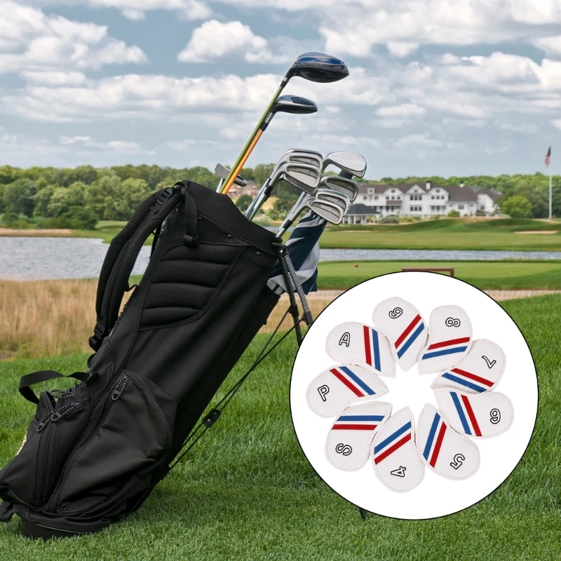 Y1UB 9ks Waterproofs Golfs Iron Head Cover Pu Kožené golfy Headcover Ochranné krycie tyče hlavy obaly golfs príslušenstvo