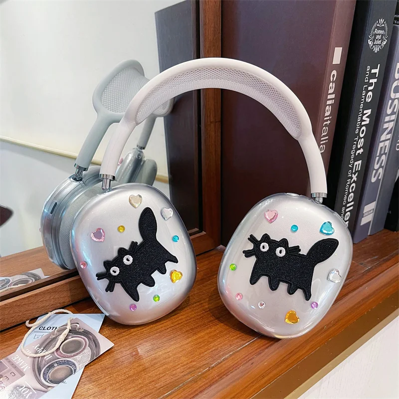 Y2K 3D roztomilé puzdro na slúchadlá pre mačky Priehľadné mäkké silikónové slúchadlá pre AirPods Max
