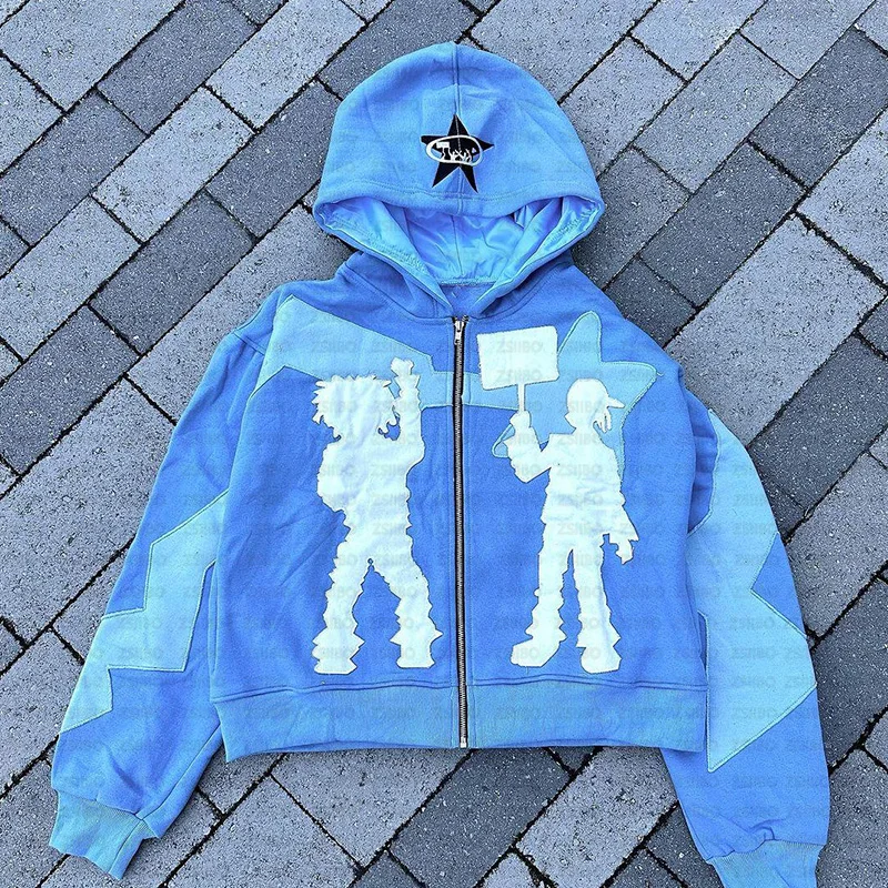 Y2K American High Street Trend bunda Muži kreatívne vyšívané zipsové mikina harajuku móda retro nadmerne nadmerné mikina žien