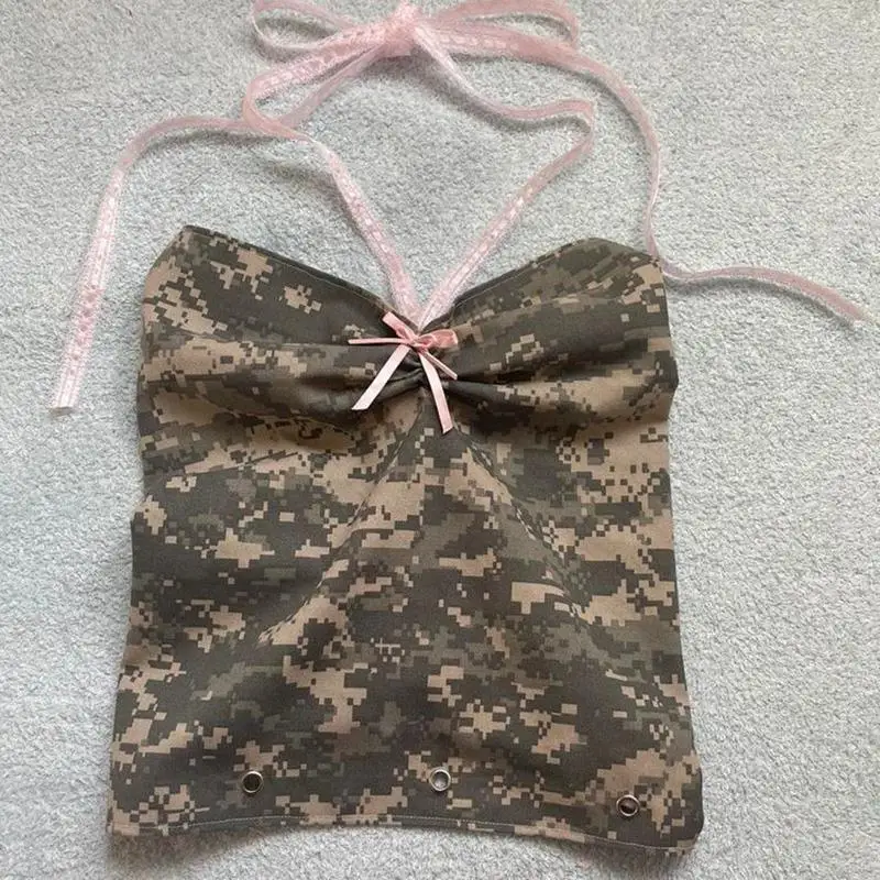 Y2K Army Green Camo Womwen Summer bez spätných plodín Top oblečenie Sexy Cool Cool Cool Restial Roughting Tank Spaghetti Strap Camisole