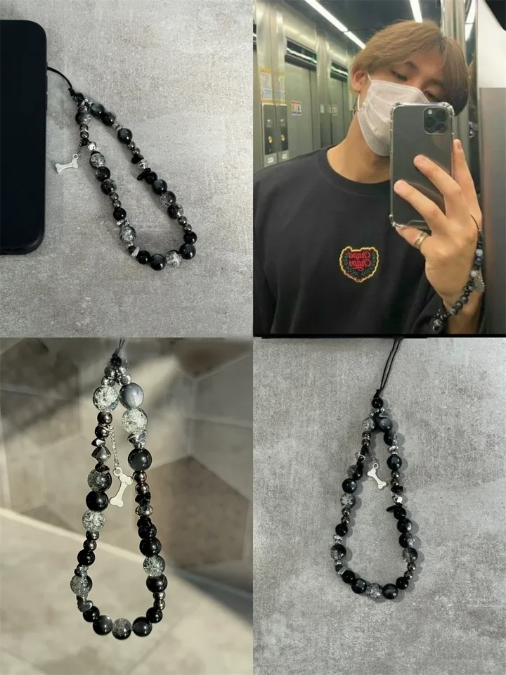 Y2K Black Bone Pendant Korálkový kúzlo na telefón pre iPhone Samsung Accessrioes retiazka šnúrka Žena
