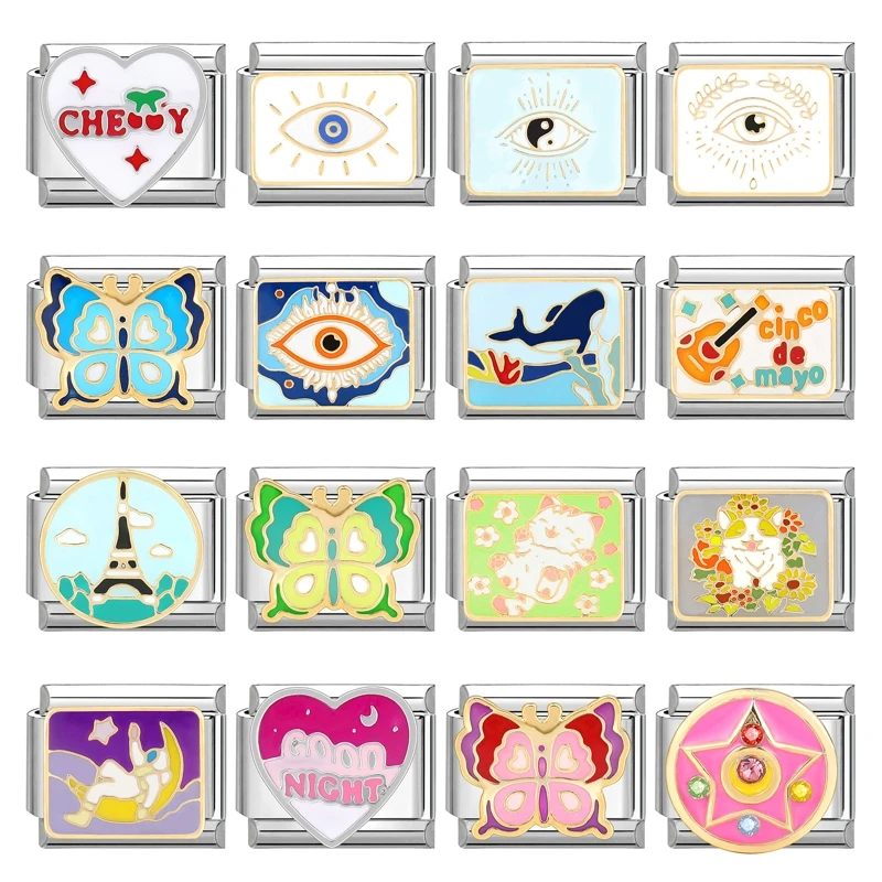 Y2K Charm Tai Chi Leaf Eyes Corgi Cat Italian Carte Links Fit 9mm náramok z nehrdzavejúcej ocele DIY šperky výroby veľkoobchod