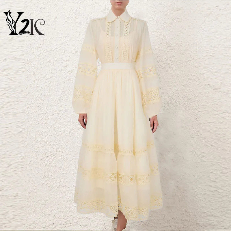 Y2K Clothing Trender Designer Summer Autumn Lantern s dlhým rukávom Tops a dlhá sukňa výšivky Vysoko kvalitná dvojdielna súprava