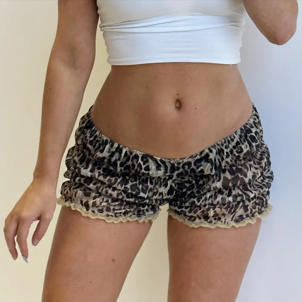 Y2K Coquette Boxer TREATS pre ženy šortky Leopard Bloomers Lolita Micro Loungewear Shorts Low Rise Cute Shorts nohavice