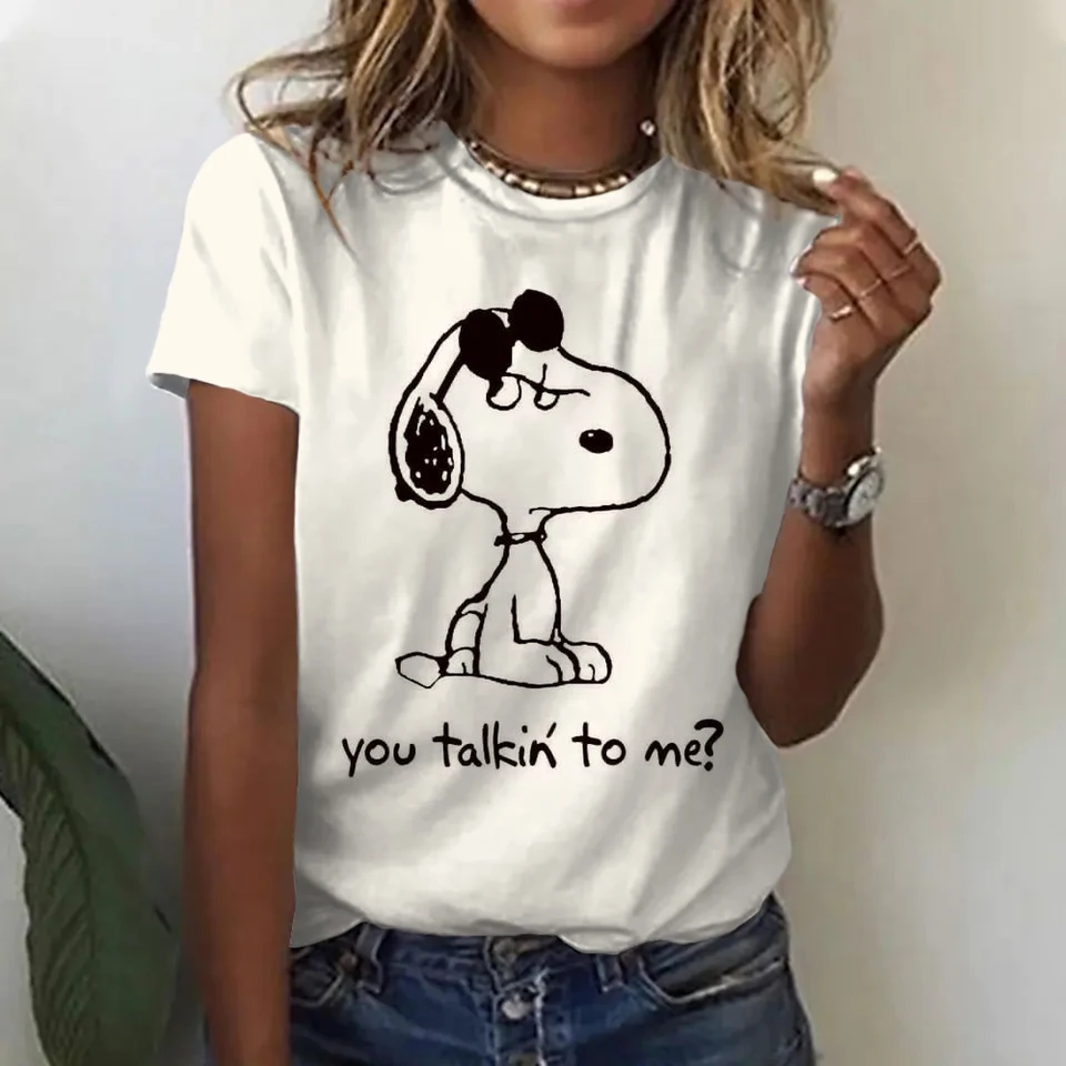 Y2K Crop Tops 2024 Aestetický roztomilý ružový snoopy potlač Baby Tees 2000.s vintage karikatúra O-Neck Harajuku Tričko s krátkym rukávom