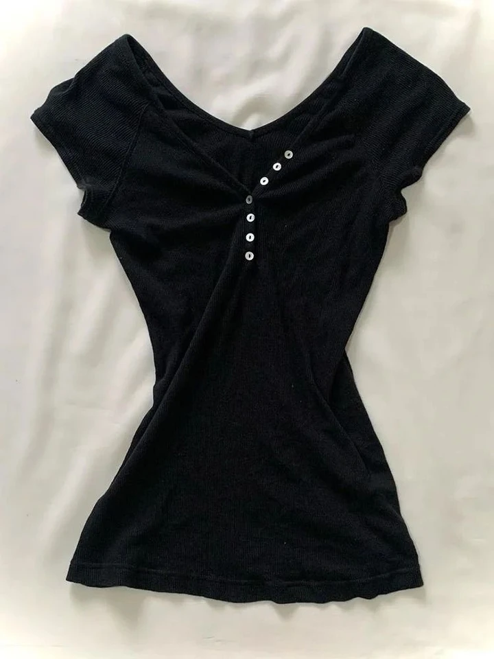 Y2k estetické módne gombíky tričko Grunge masívne tričká s krátkym rukávom KPOP Streetwer Chic Designer Clothes Sexy Slim Tee tričko