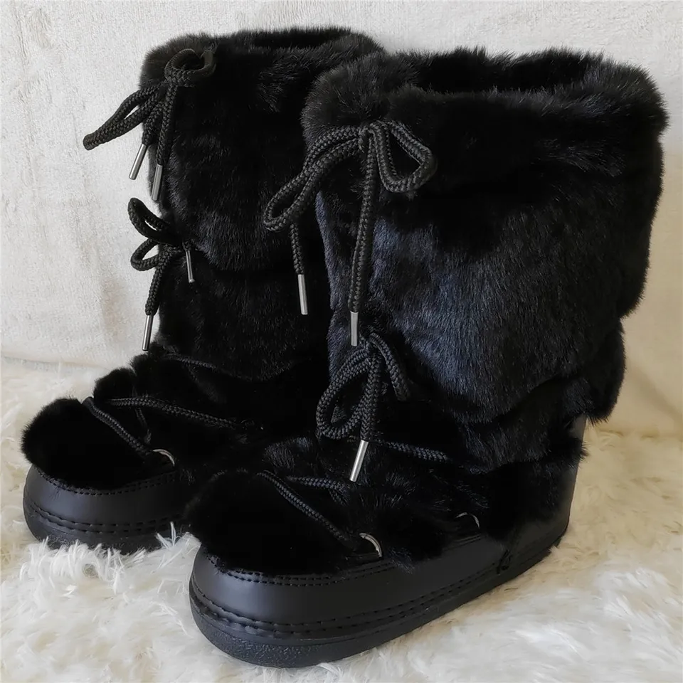 Y2K faux kožušinové topánky Ženy Zimné snehové topánky Luxusné našuchorené fuzzy topánky teplé útulné vodotesné šnurovacie šnurovacie lyžiarske topánky